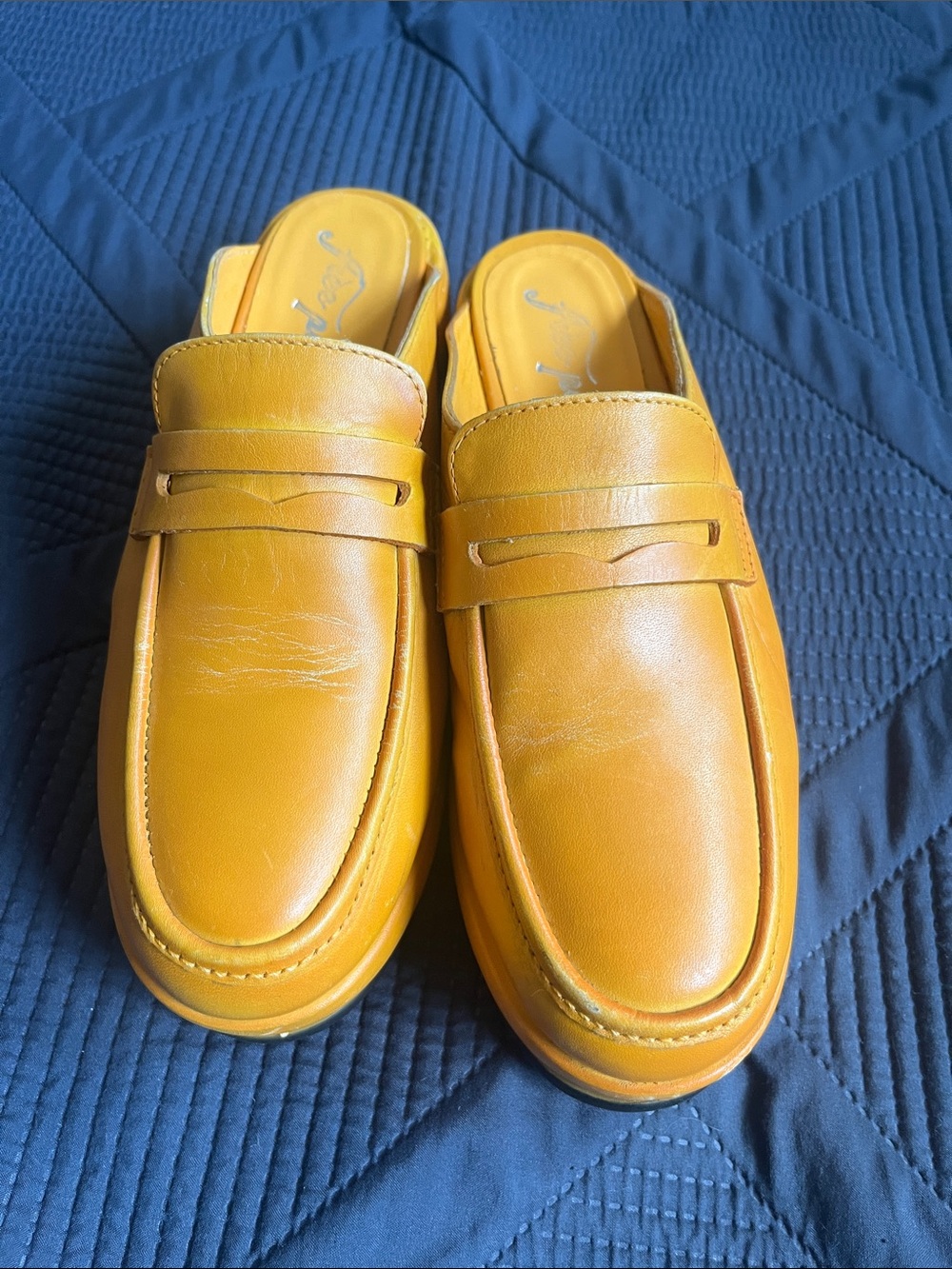 Free People Winston Platform Loafer Mules Mustard - Picture 2 of 7